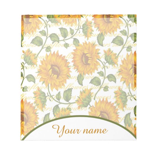 Personalisierte Sonnenblumen und Text Notizblock (Vorderseite)