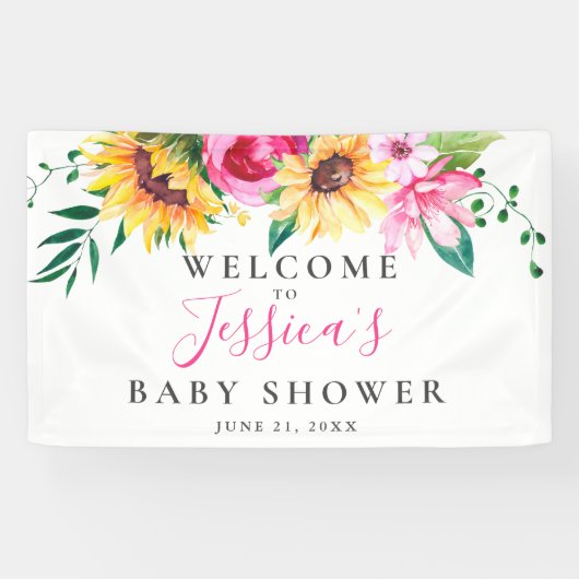 Personalisierte Sonnenblumendusche Begrüßung Banner (Horizontal)
