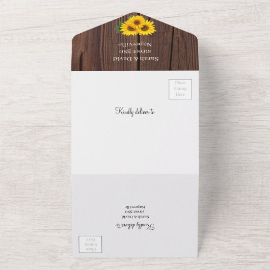 Personalisierte Sonnenblumenhochzeit All In One Einladung (Außenbereich)