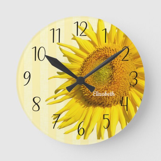 Personalisierte Sonnenblumenmauer Runde Wanduhr (Vorderseite)