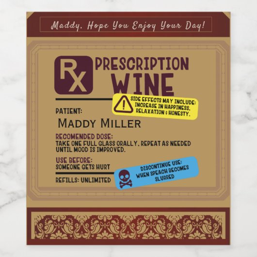 Personalisierte Sonnenbrand-Rx-Verschreibung Weinetikett (Einzelnes Label)