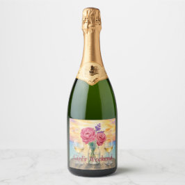 Personalisierte Sonnenuntergangs-Champagnerflasche Schaumweinetikett