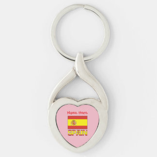 Personalisierte spanische Flagge Erbe Rosa Herz Schlüsselanhänger