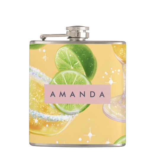 Personalisierte Sparkle Margarita & Limette Flachmann (Vorderseite)