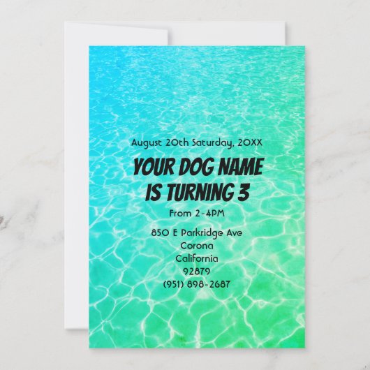 Personalisierte Special Pool Pawty für Ihr Dog-Par Einladung (Rückseite)