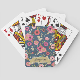 Personalisierte Spielkarten für Navy-Floral-Muster