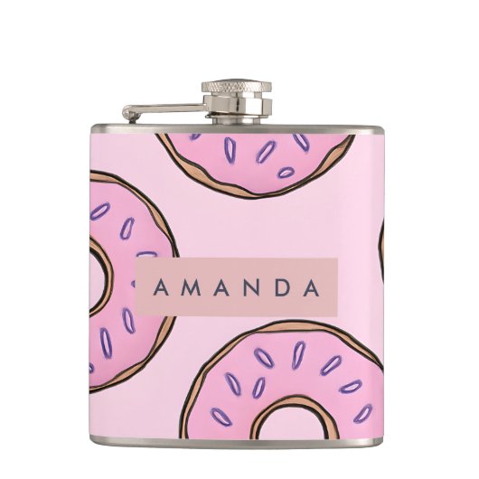 Personalisierte Spielzeug-Pastell-Rosa Donut Flachmann (Vorderseite)