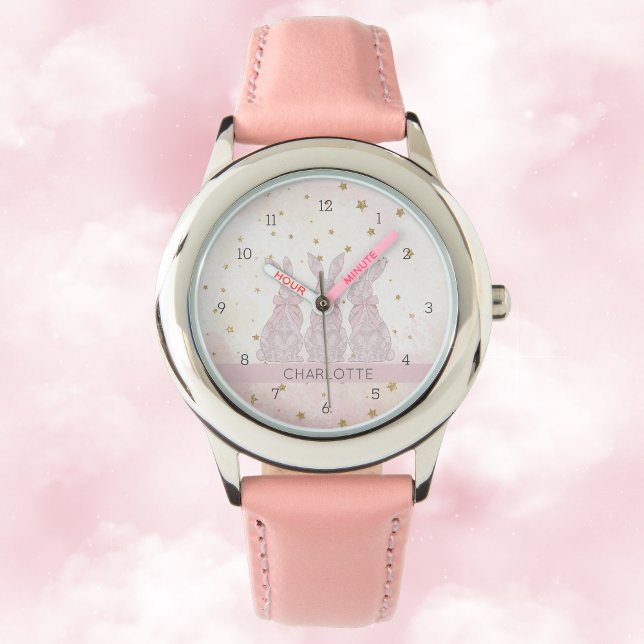 Personalisierte Spitzen-Bunny-Osterkids-Uhr Armbanduhr (Personalized Lace Bunny Easter Kids' Watch)