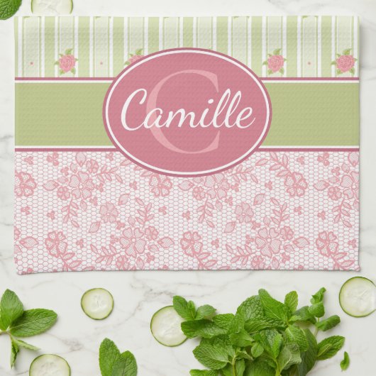 Personalisierte Spitzen- und Englischgarten Geschirrtuch (Gefaltet)