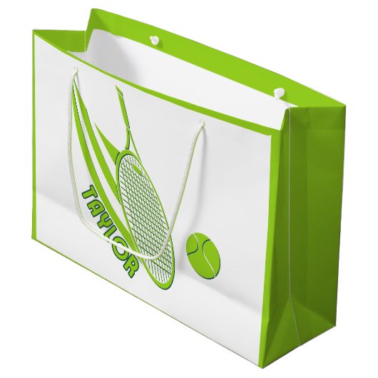 Personalisierte Sportarten mit Namen Tennis Große Geschenktüte (Vorderseite Schrägansicht)