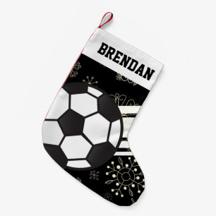 Personalisierte Sportsstreifen Fußball-Ball Black Kleiner Weihnachtsstrumpf