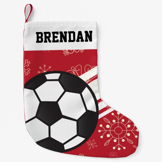 Personalisierte Sportsstreifen Fußball-Ball Rot Kleiner Weihnachtsstrumpf (Vorderseite)