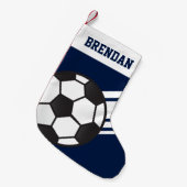 Personalisierte Sportsstreifen Soccer Ball Navy Bl Kleiner Weihnachtsstrumpf (Vorderansicht (hängend))