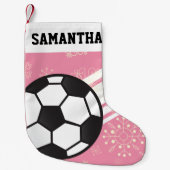 Personalisierte Sportstreifen Fußball-Ball Pink Kleiner Weihnachtsstrumpf (Vorderseite)