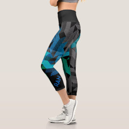 Personalisierte Sportstreifen in Blau und Aquamari Capri Leggings