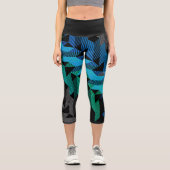 Personalisierte Sportstreifen in Blau und Aquamari Capri Leggings (Vorderseite)