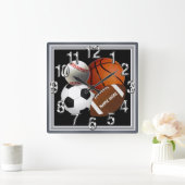 Personalisierte Sportuhr, Ihr Name und Ihre Farben Quadratische Wanduhr (Zuhause)