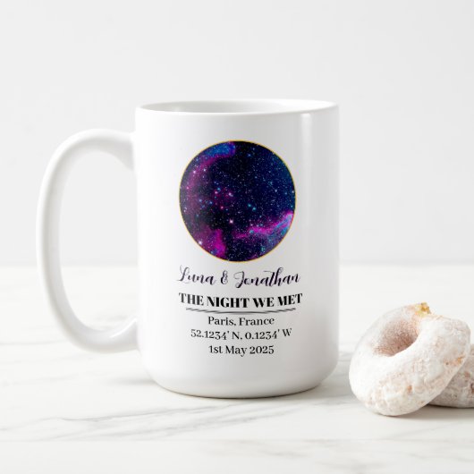 Personalisierte Star Map Tasse: Die Nacht, die wir Kaffeetasse (Mit Donut)