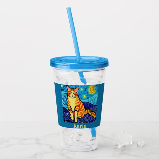 Personalisierte Starnachtkatze Acryltrinkbecher (Vorderseite Ice)