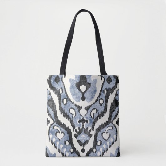 Personalisierte staubblaue Ikat Pattern Bridesmaid Tasche (Vorderseite)