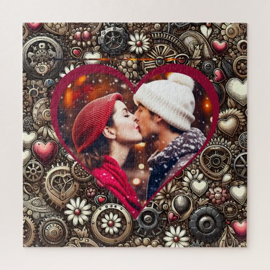 Personalisierte Steampunk-Herzen, Blume und Gears Puzzle (Vertikal)