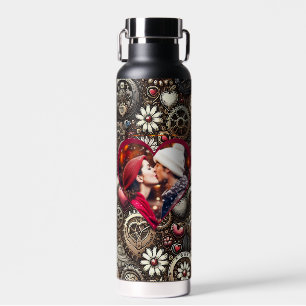 Personalisierte Steampunk-Herzen, Blume und Gears Trinkflasche