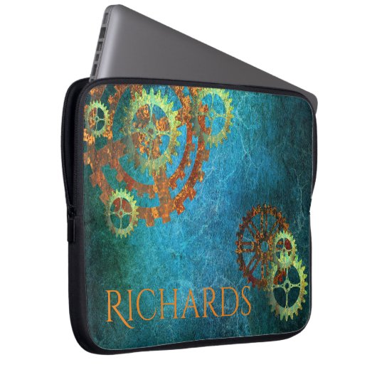 Personalisierte Steampunk-Rusty Gears Laptopschutzhülle (Vorne Rechts)
