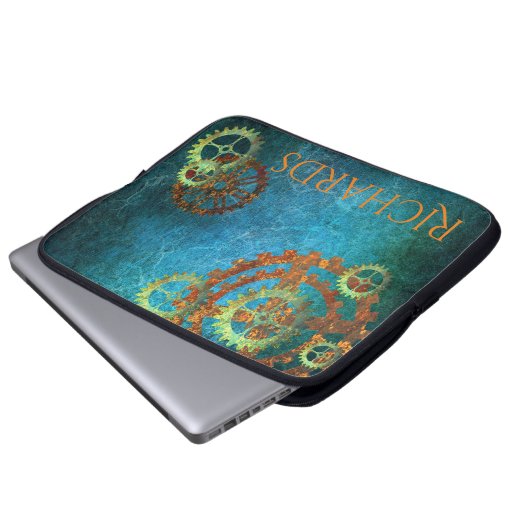 Personalisierte Steampunk-Rusty Gears Laptopschutzhülle (Vorne Knopf)