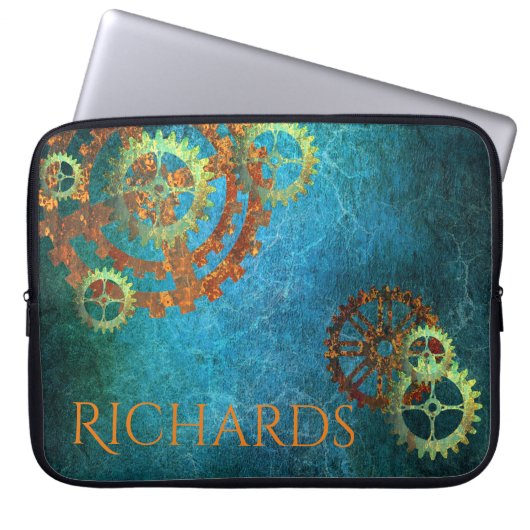Personalisierte Steampunk-Rusty Gears Laptopschutzhülle (Vorderseite)