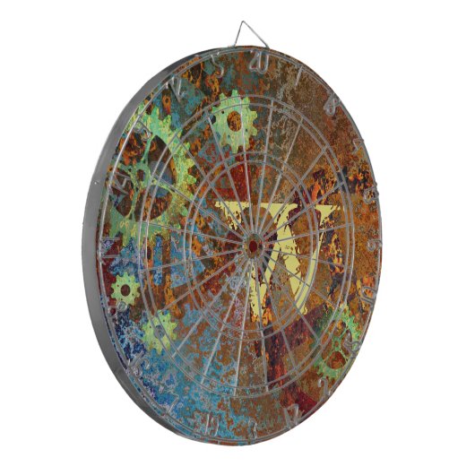Personalisierte Steampunk-Uhrwerk Dartscheibe (Vorderseite Links)