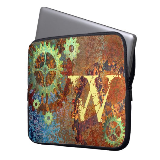 Personalisierte Steampunk-Uhrwerk Laptopschutzhülle (Vorderseite Links)