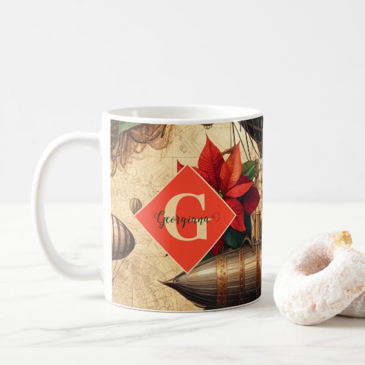Personalisierte Steampunkfluggesellschaft mit Poin Kaffeetasse (Mit Donut)