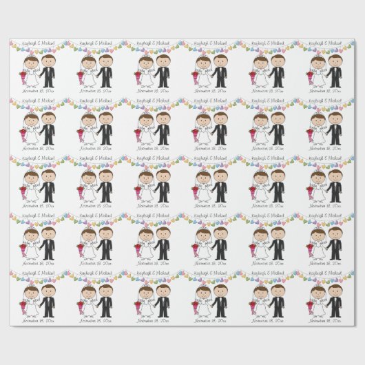 Personalisierte Stickfigure Wedding Geschenkpapier (Flach)