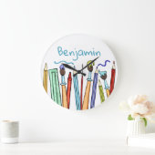 Personalisierte Stifte und Pinsel für Künstler Große Wanduhr (Zuhause)