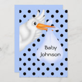 Personalisierte Stork Baby Boy Dusche Einladung (Vorne/Hinten)