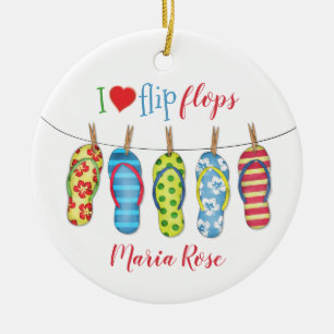 Personalisierte Strand Flip Flops Tropisch Bunt Keramik Ornament