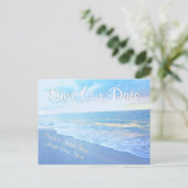 Personalisierte Strandhochzeiten Save the Date Pos Ankündigungspostkarte (Stehend Vorderseite)
