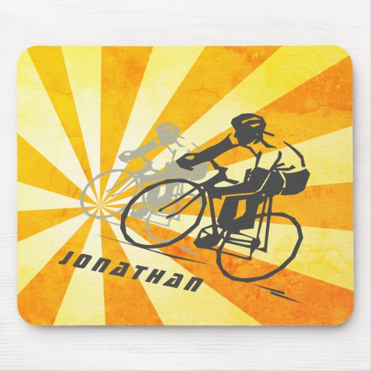 Personalisierte Straßenradfahrer und Retro Sunburs Mousepad (Vorne)
