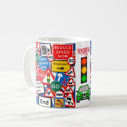 Personalisierte Straßenschilder, Tasse der Kinder (Vorderseite Links)