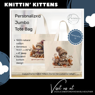 Personalisierte Strickende Kätzchen Jumbo-Tasche Jumbo Stoffbeutel