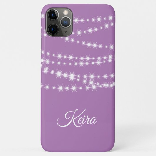 Personalisierte String Lights auf lila iPhone Case (Rückseite)