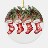 Personalisierte Strümpfe Familie 4 Weihnachten Keramik Ornament (Hinten)