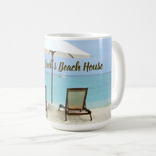 Personalisierte Stühle des Beach House in Sand Kaffeetasse (VorderseiteRechts)