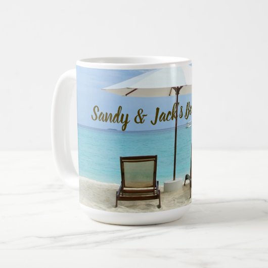 Personalisierte Stühle des Beach House in Sand Kaffeetasse (Vorderseite Links)