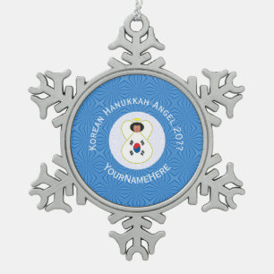 Personalisierte südkoreanische Hanukkah-Engelsflag Schneeflocken Zinn-Ornament