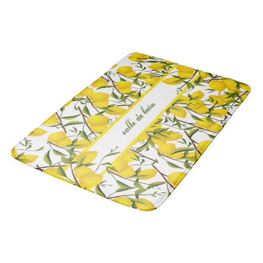 Personalisierte Summery Citrus Lemon Tree Branches Badematte (Schrägansicht)
