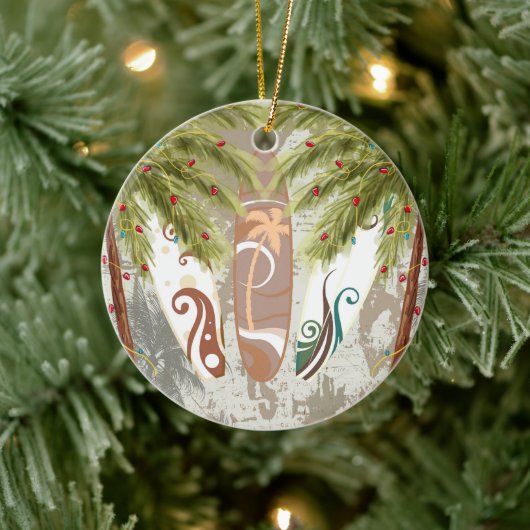 Personalisierte Surfbretter und Palmen Trees Beach Keramikornament (Baum)