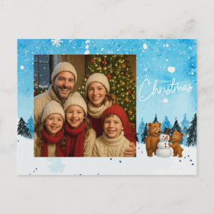 Personalisierte süße Bären beim Bau eines Schneema Postkarte
