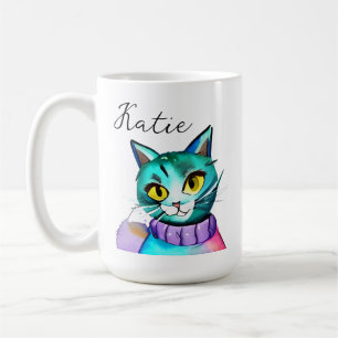 Personalisierte süße blaue Kitty-Katze Kaffeetasse