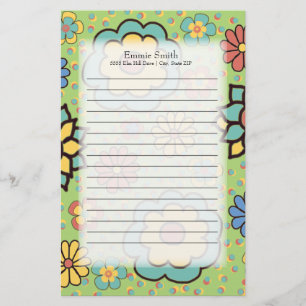 Personalisierte süße bunte Blumen auf Grün Briefpapier